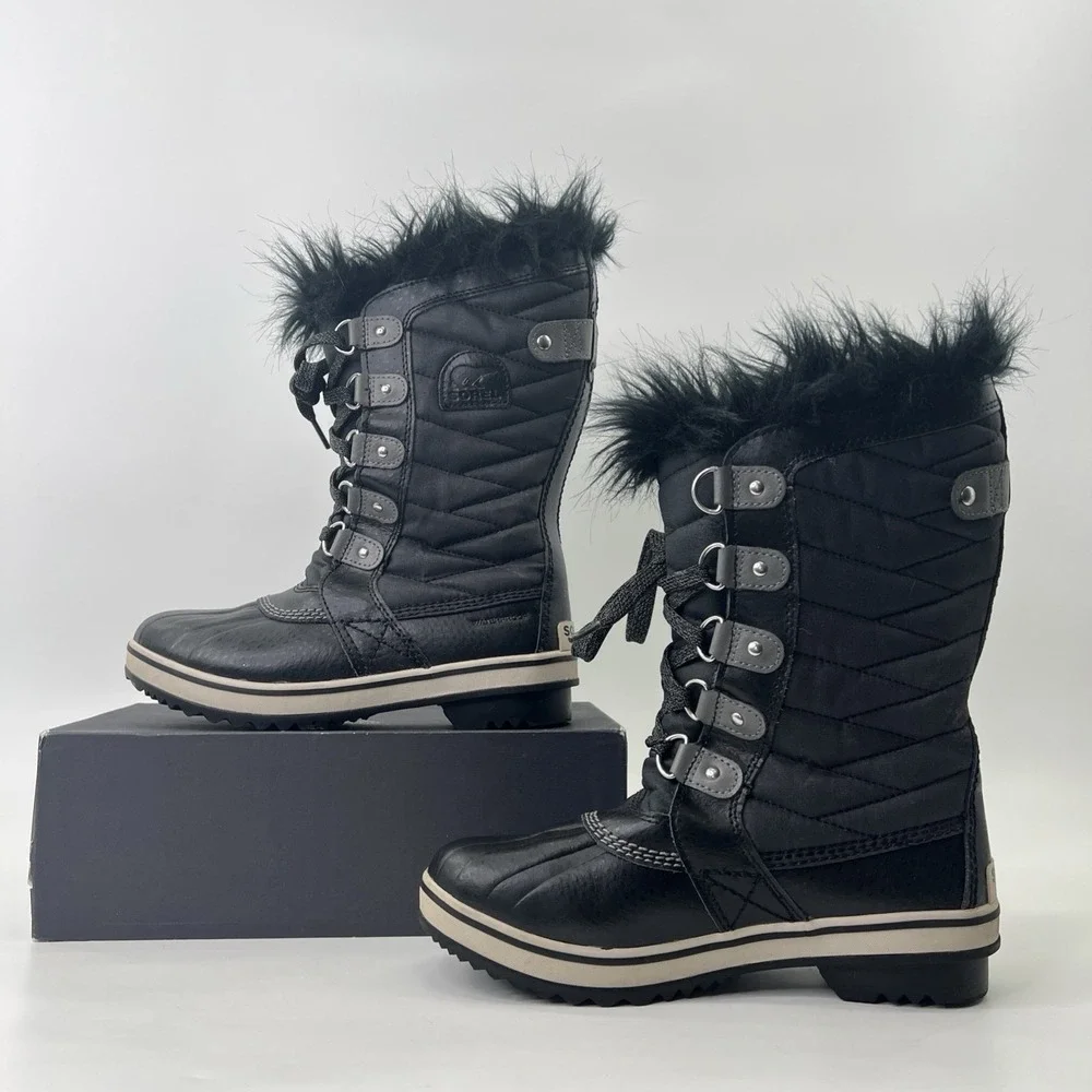Sorel Big Girls Youth Boots Size 4 Tofino Tall Snow Waterproof Faux Fur Black